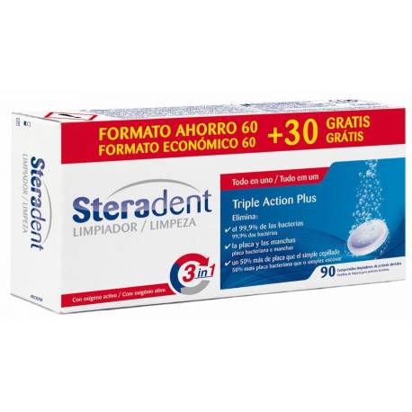 STERADENT TRIPLE ACCION PLUS LIMPIEZA PROTESIS DENTAL 90 COMP